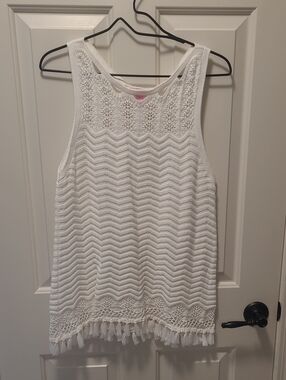 Lilly Pulitzer White Knit Crochet Brooklin Sleeveless Sweater XL